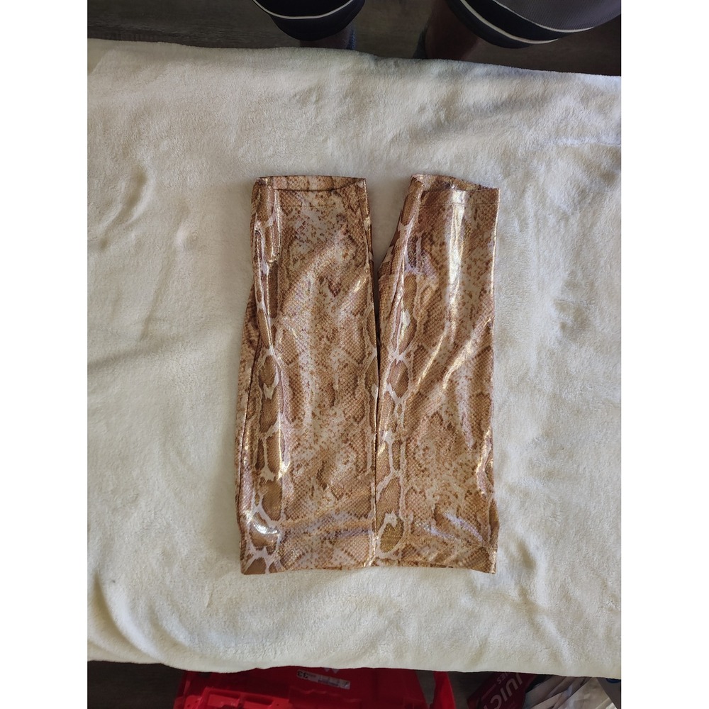 Fashion Nova XS Metallic Snakeskin Biker Shorts Gold Tan Animal Print
